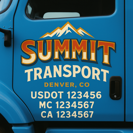 Trucking Door Decal With Name, City, USDOT, MC, CA, KYU, or Regulation Number Decal Stickers | Semi Truck US DOT Lettering Signs