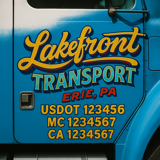 Trucking Door Decal With Name, City, USDOT, MC, CA, KYU, or Regulation Number Decal Stickers | Semi Truck US DOT Lettering Signs
