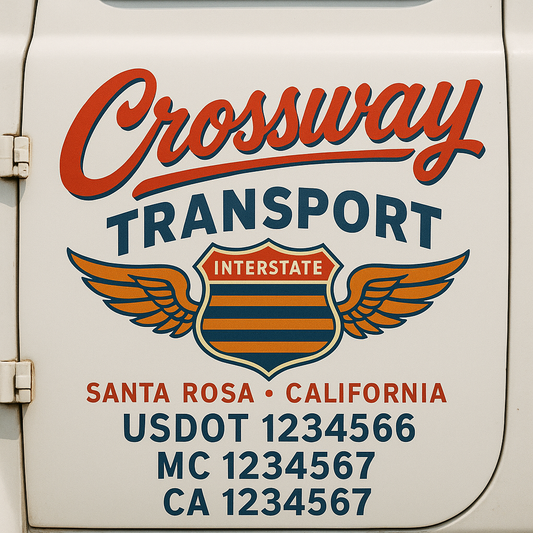 Trucking Door Decal With Name, City, USDOT, MC, CA, KYU, or Regulation Number Decal Stickers | Semi Truck US DOT Lettering Signs