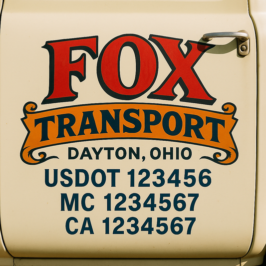 Trucking Door Decal With Name, City, USDOT, MC, CA, KYU, or Regulation Number Decal Stickers | Semi Truck US DOT Lettering Signs