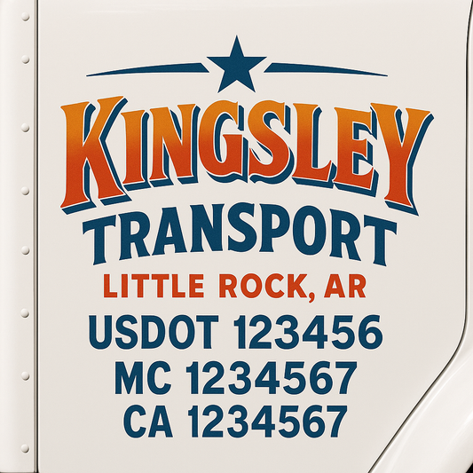 Trucking Door Decal With Name, City, USDOT, MC, CA, KYU, or Regulation Number Decal Stickers | Semi Truck US DOT Lettering Signs