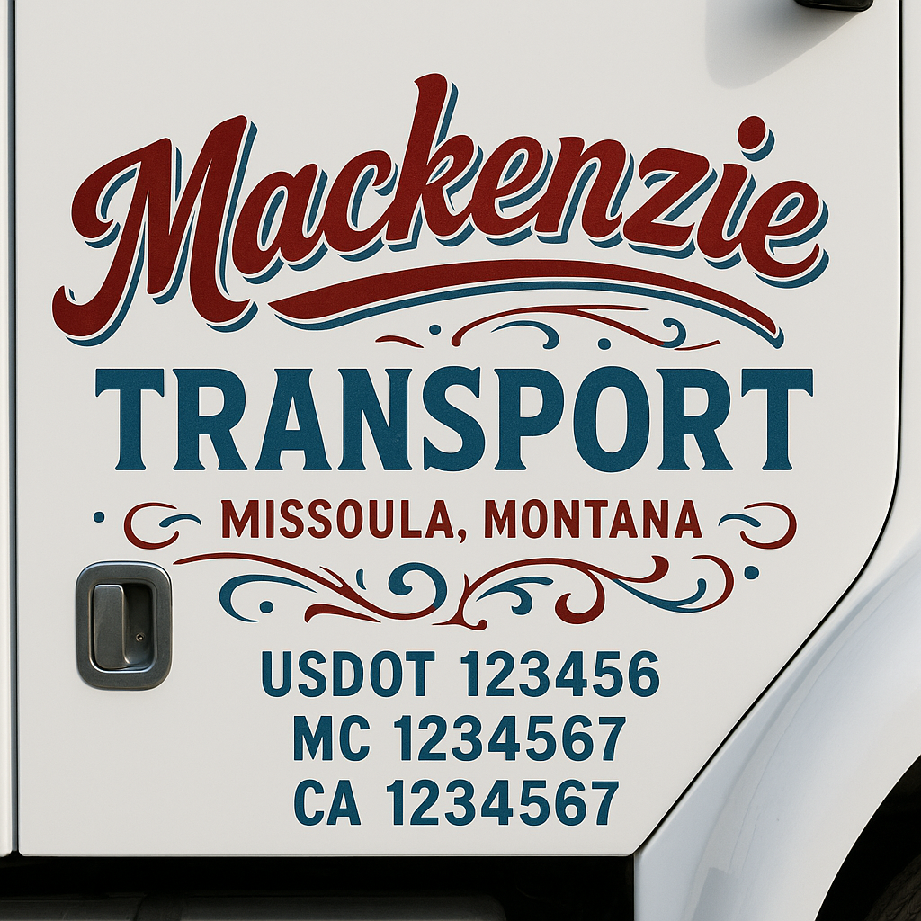 Trucking Door Decal With Name, City, USDOT, MC, CA, KYU, or Regulation Number Decal Stickers | Semi Truck US DOT Lettering Signs