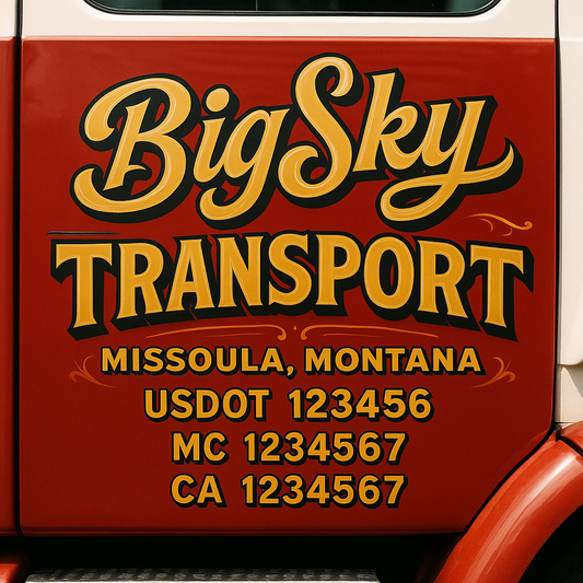 Trucking Door Decal With Name, City, USDOT, MC, CA, KYU, or Regulation Number Decal Stickers | Semi Truck US DOT Lettering Signs