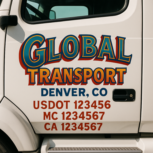 Trucking Door Decal With Name, City, USDOT, MC, CA, KYU, or Regulation Number Decal Stickers | Semi Truck US DOT Lettering Signs