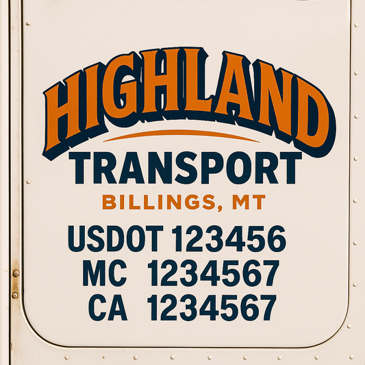 Trucking Door Decal With Name, City, USDOT, MC, CA, KYU, or Regulation Number Decal Stickers | Semi Truck US DOT Lettering Signs