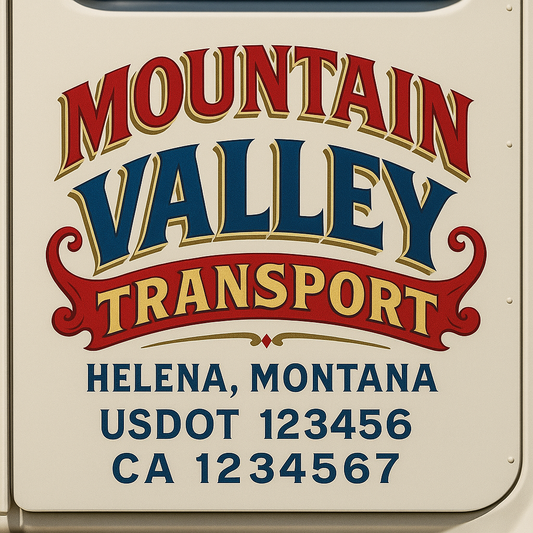 Trucking Door Decal With Name, City, USDOT, MC, CA, KYU, or Regulation Number Decal Stickers | Semi Truck US DOT Lettering Signs