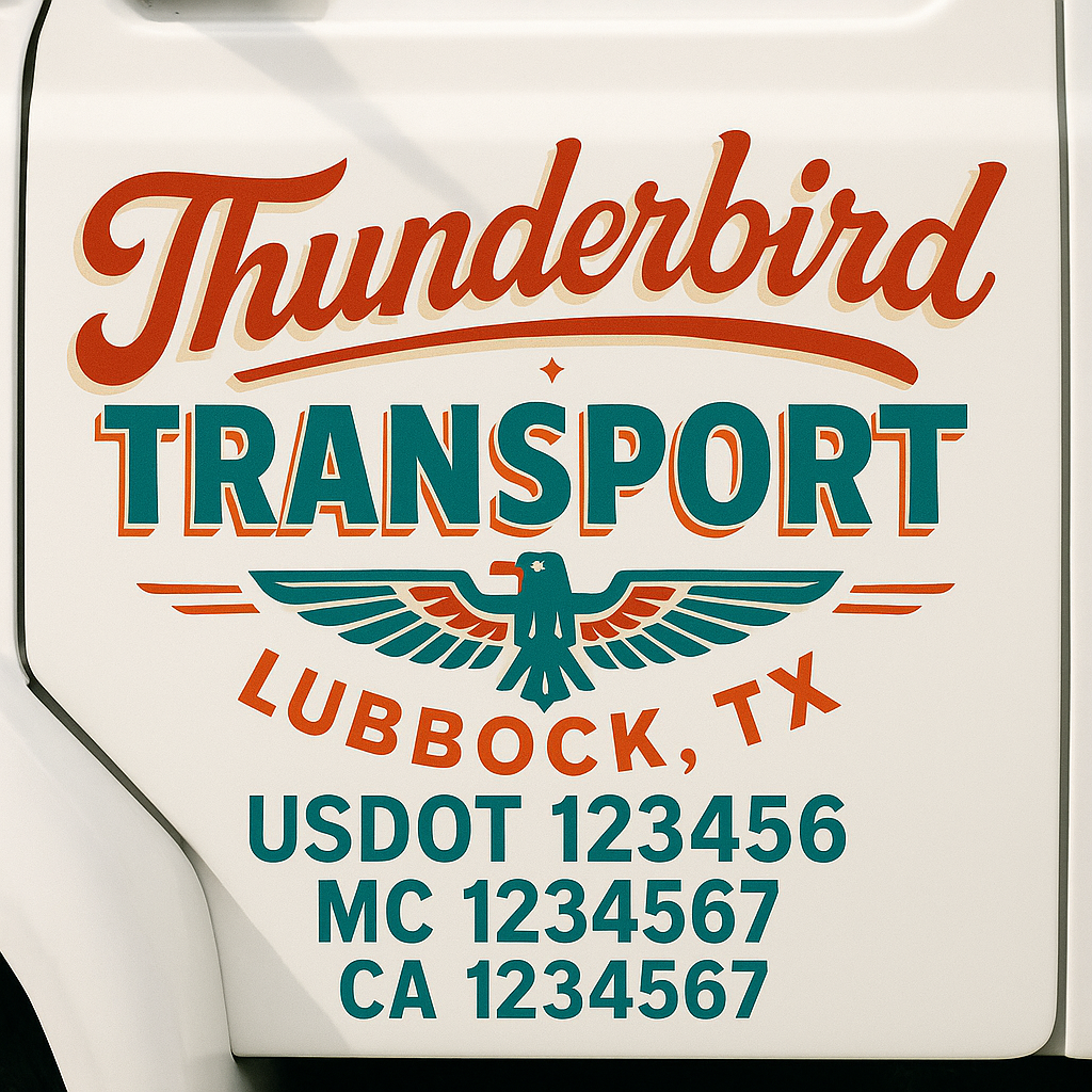 Trucking Door Decal With Name, City, USDOT, MC, CA, KYU, or Regulation Number Decal Stickers | Semi Truck US DOT Lettering Signs