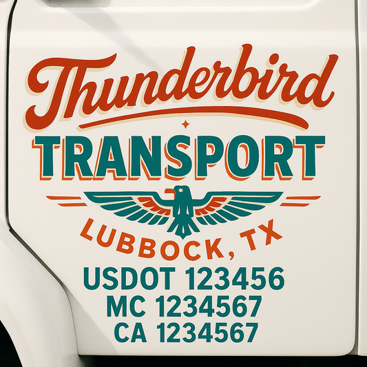 Trucking Door Decal With Name, City, USDOT, MC, CA, KYU, or Regulation Number Decal Stickers | Semi Truck US DOT Lettering Signs