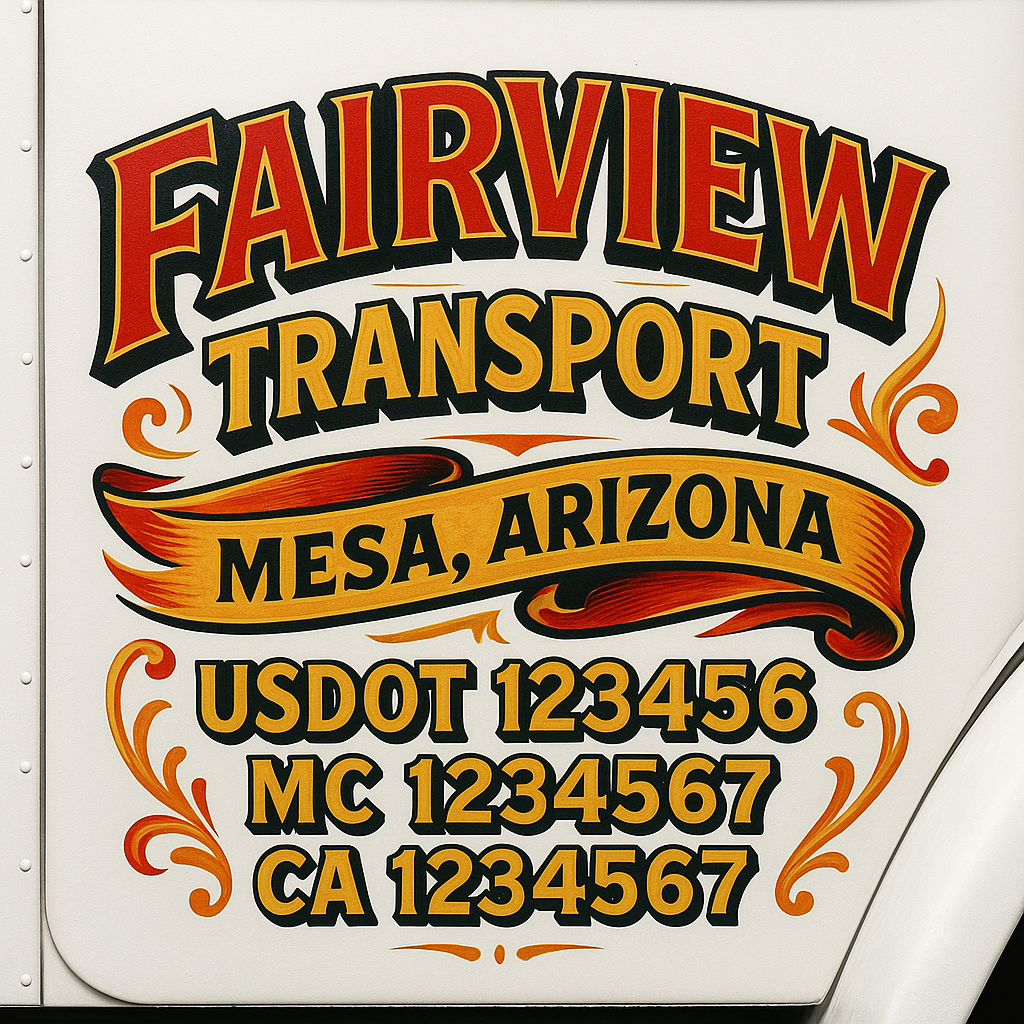 Trucking Door Decal With Name, City, USDOT, MC, CA, KYU, or Regulation Number Decal Stickers | Semi Truck US DOT Lettering Signs