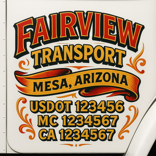 Trucking Door Decal With Name, City, USDOT, MC, CA, KYU, or Regulation Number Decal Stickers | Semi Truck US DOT Lettering Signs