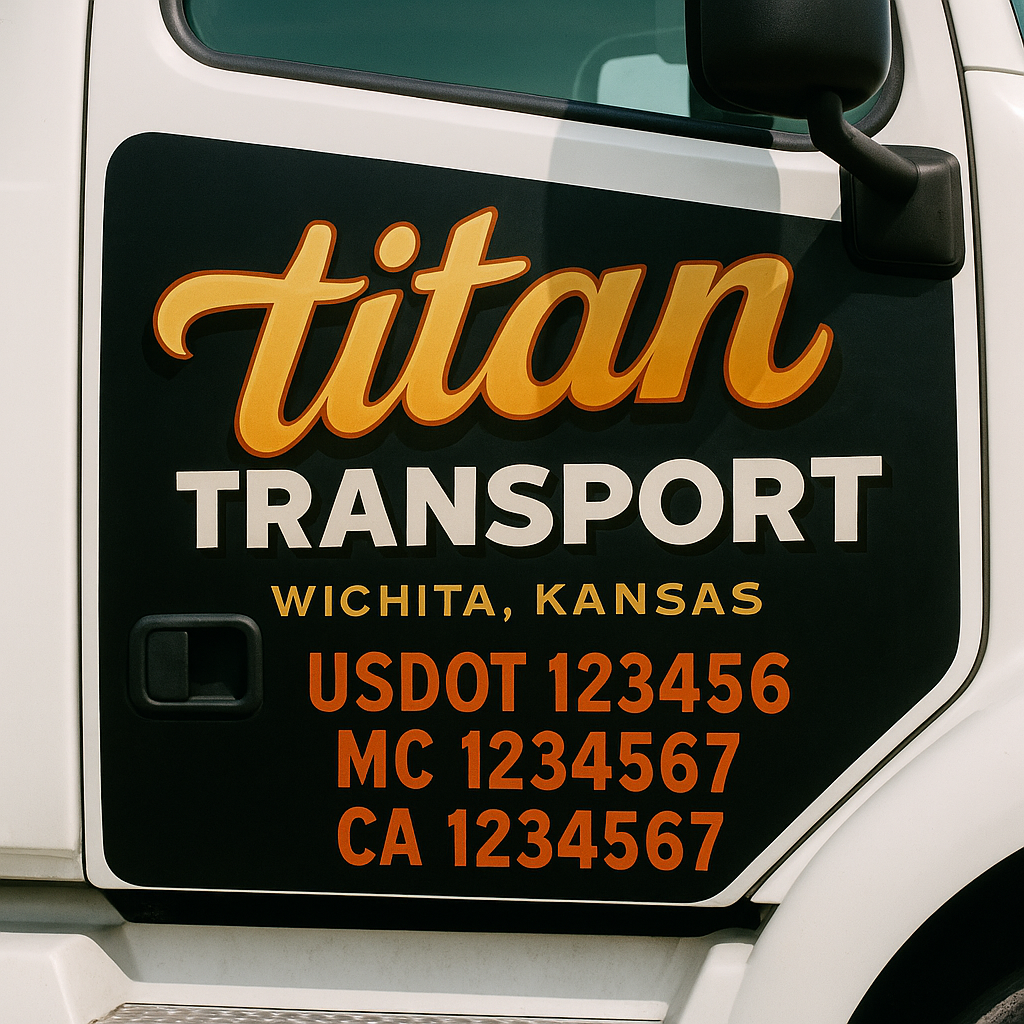Trucking Door Decal With Name, City, USDOT, MC, CA, KYU, or Regulation Number Decal Stickers | Semi Truck US DOT Lettering Signs