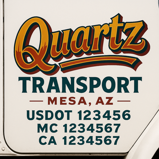 Trucking Door Decal With Name, City, USDOT, MC, CA, KYU, or Regulation Number Decal Stickers | Semi Truck US DOT Lettering Signs