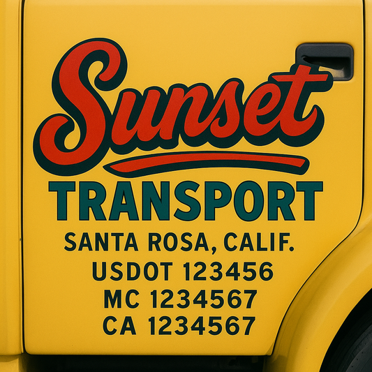 Trucking Door Decal With Name, City, USDOT, MC, CA, KYU, or Regulation Number Decal Stickers | Semi Truck US DOT Lettering Signs