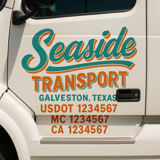 Trucking Door Decal With Name, City, USDOT, MC, CA, KYU, or Regulation Number Decal Stickers | Semi Truck US DOT Lettering Signs