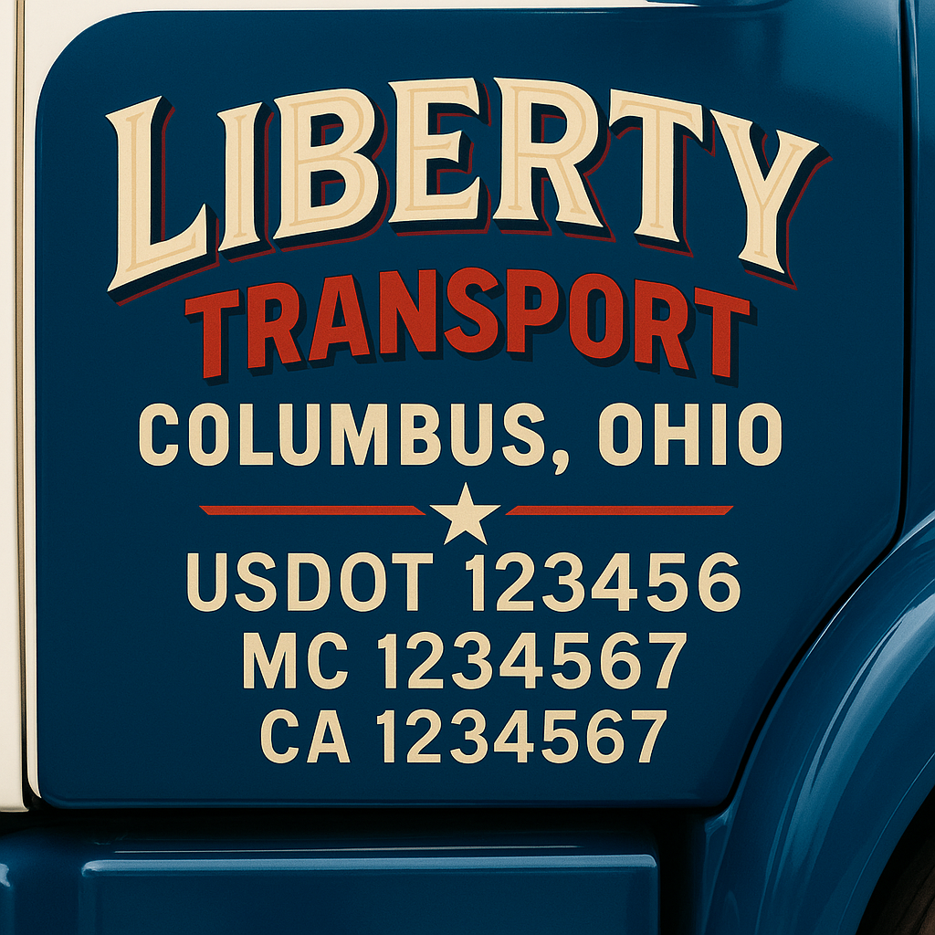 Trucking Door Decal With Name, City, USDOT, MC, CA, KYU, or Regulation Number Decal Stickers | Semi Truck US DOT Lettering Signs