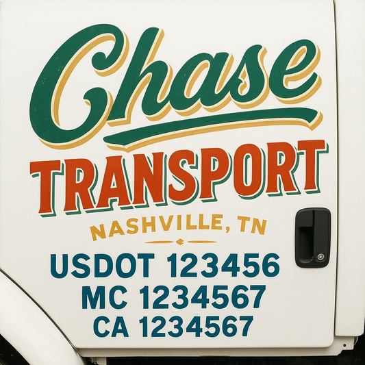 Trucking Door Decal With Name, City, USDOT, MC, CA, KYU, or Regulation Number Decal Stickers | Semi Truck US DOT Lettering Signs