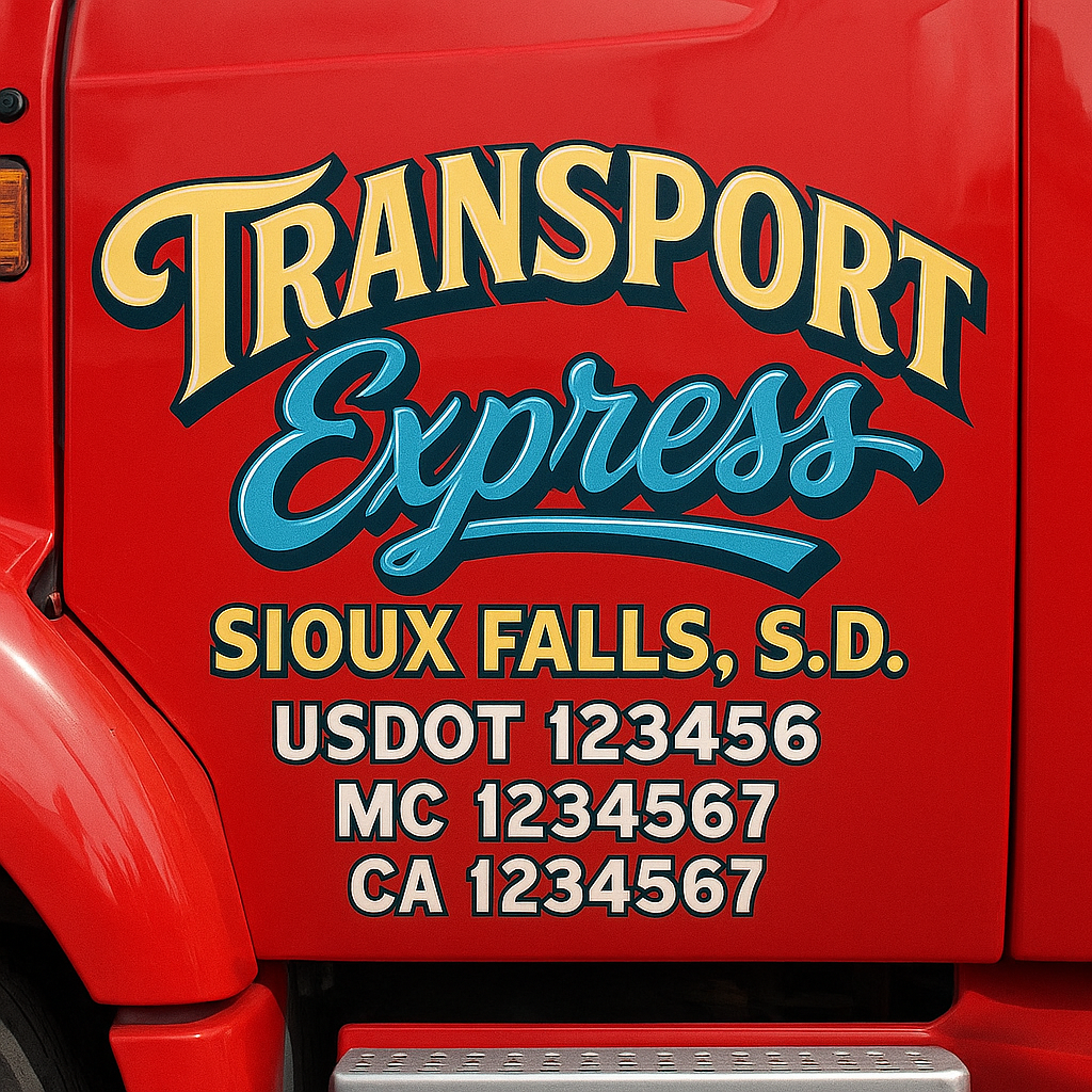 Trucking Door Decal With Name, City, USDOT, MC, CA, KYU, or Regulation Number Decal Stickers | Semi Truck US DOT Lettering Signs