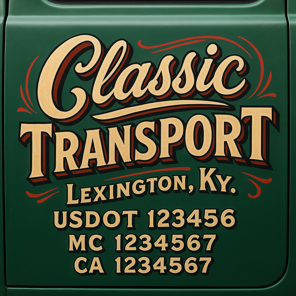 Trucking Door Decal With Name, City, USDOT, MC, CA, KYU, or Regulation Number Decal Stickers | Semi Truck US DOT Lettering Signs