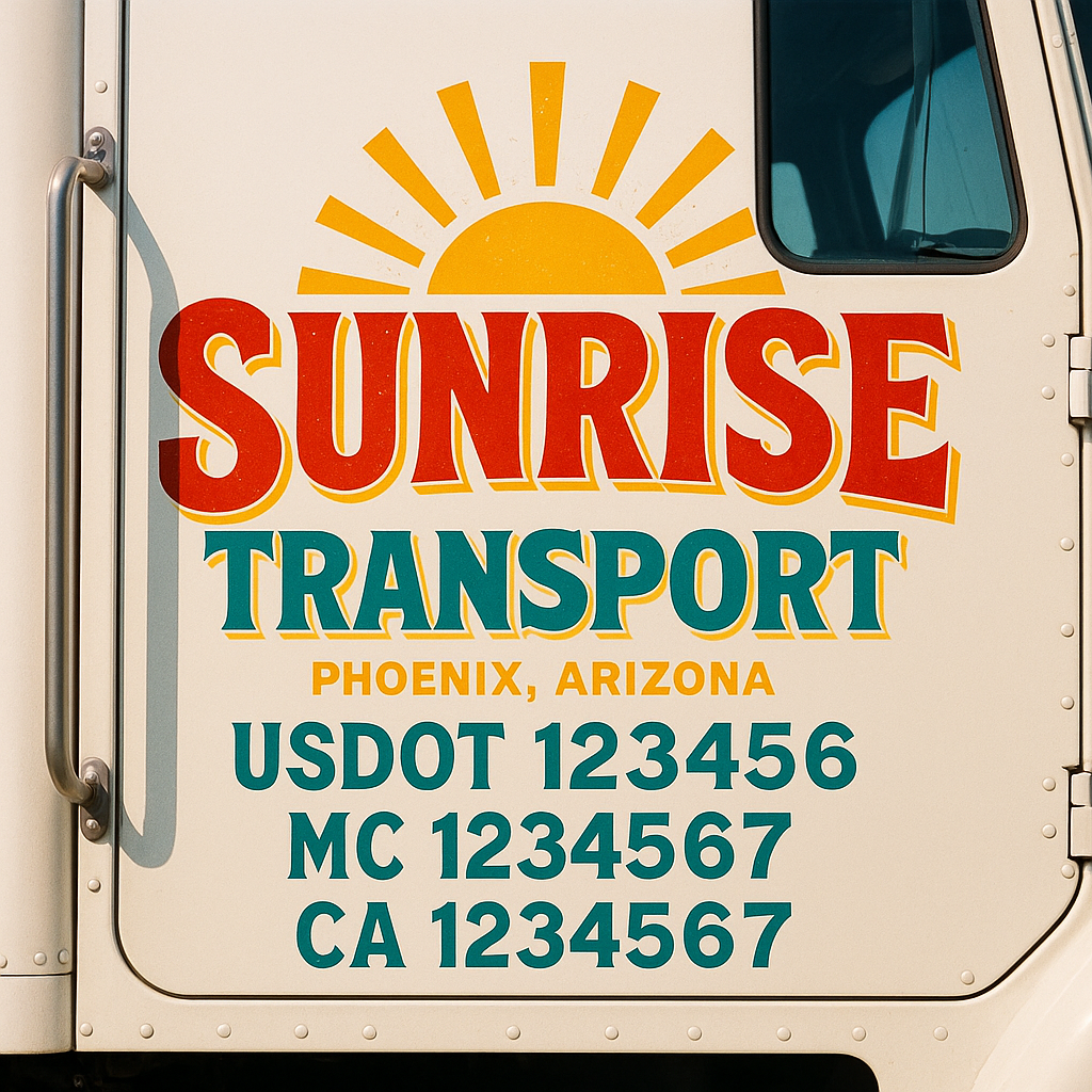 Trucking Door Decal With Name, City, USDOT, MC, CA, KYU, or Regulation Number Decal Stickers | Semi Truck US DOT Lettering Signs