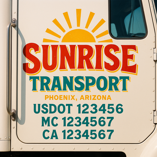 Trucking Door Decal With Name, City, USDOT, MC, CA, KYU, or Regulation Number Decal Stickers | Semi Truck US DOT Lettering Signs