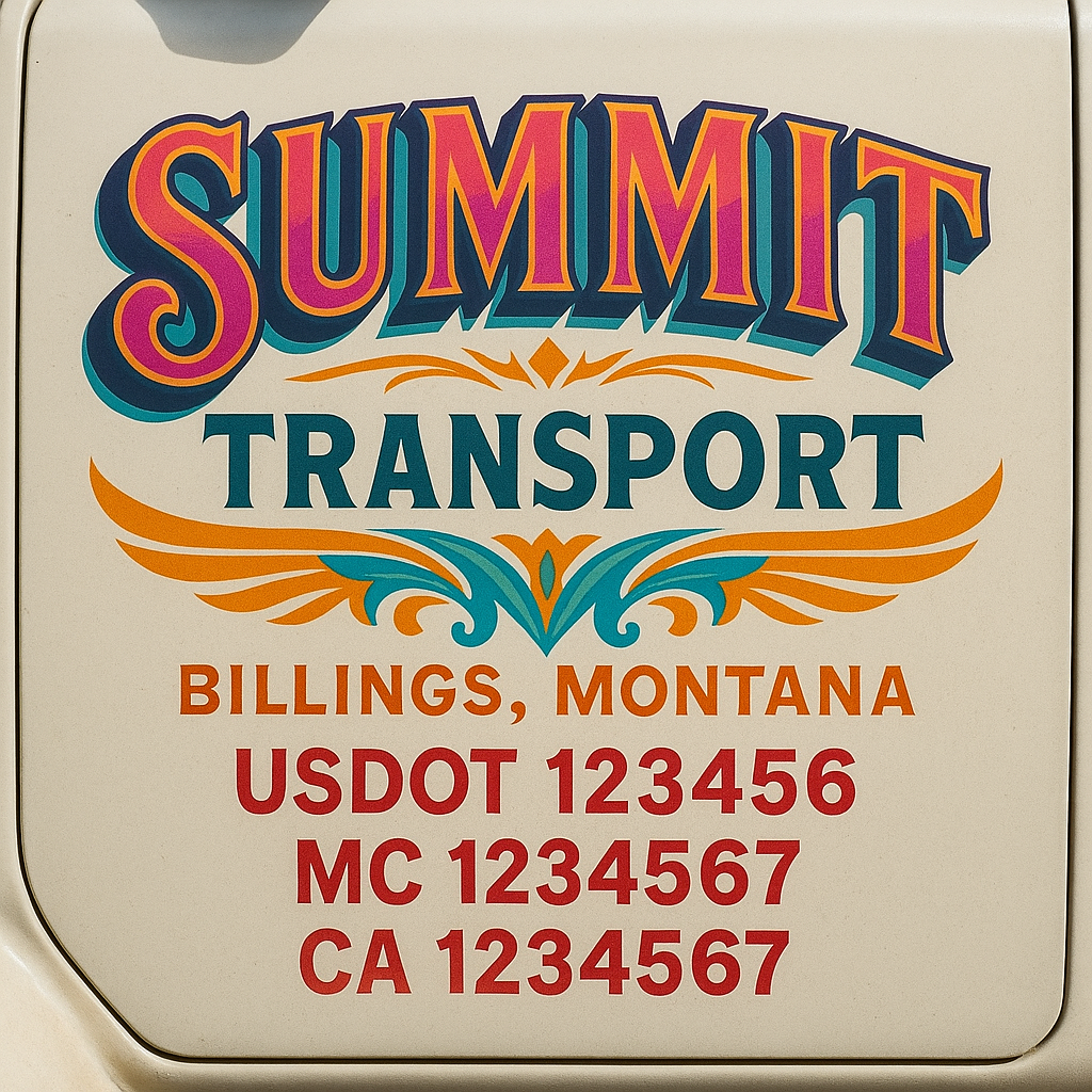 Trucking Door Decal With Name, City, USDOT, MC, CA, KYU, or Regulation Number Decal Stickers | Semi Truck US DOT Lettering Signs