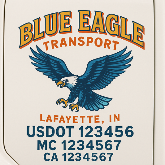 Trucking Door Decal With Name, City, USDOT, MC, CA, KYU, or Regulation Number Decal Stickers | Semi Truck US DOT Lettering Signs