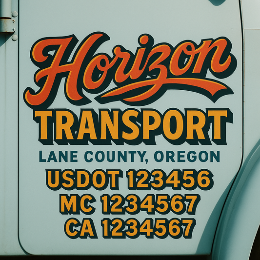 Trucking Door Decal With Name, City, USDOT, MC, CA, KYU, or Regulation Number Decal Stickers | Semi Truck US DOT Lettering Signs