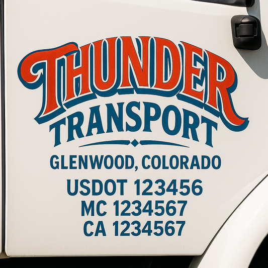 Trucking Door Decal With Name, City, USDOT, MC, CA, KYU, or Regulation Number Decal Stickers | Semi Truck US DOT Lettering Signs