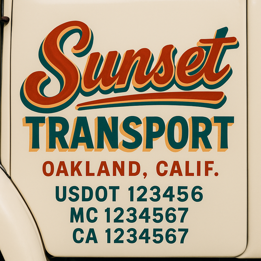 Trucking Door Decal With Name, City, USDOT, MC, CA, KYU, or Regulation Number Decal Stickers | Semi Truck US DOT Lettering Signs
