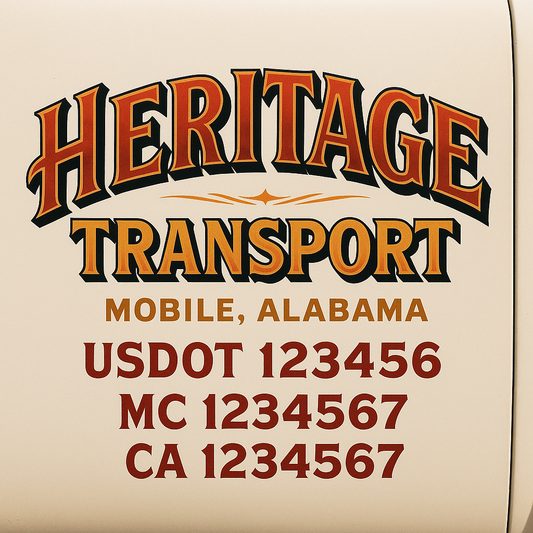 Trucking Door Decal With Name, City, USDOT, MC, CA, KYU, or Regulation Number Decal Stickers | Semi Truck US DOT Lettering Signs