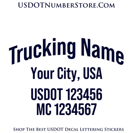 Arched Trucking Name with City, USDOT & MC Number Decal Sticker Lettering | Set of 2