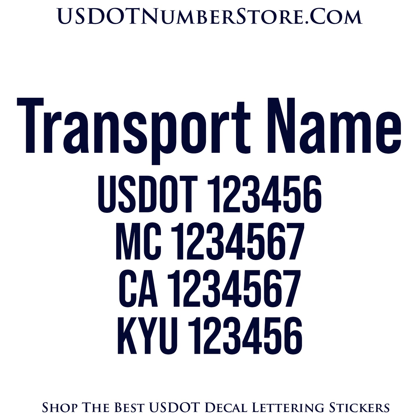 Transport Trucking Name with USDOT, MC, CA & KYU Number Decal Sticker Lettering | Set of 2