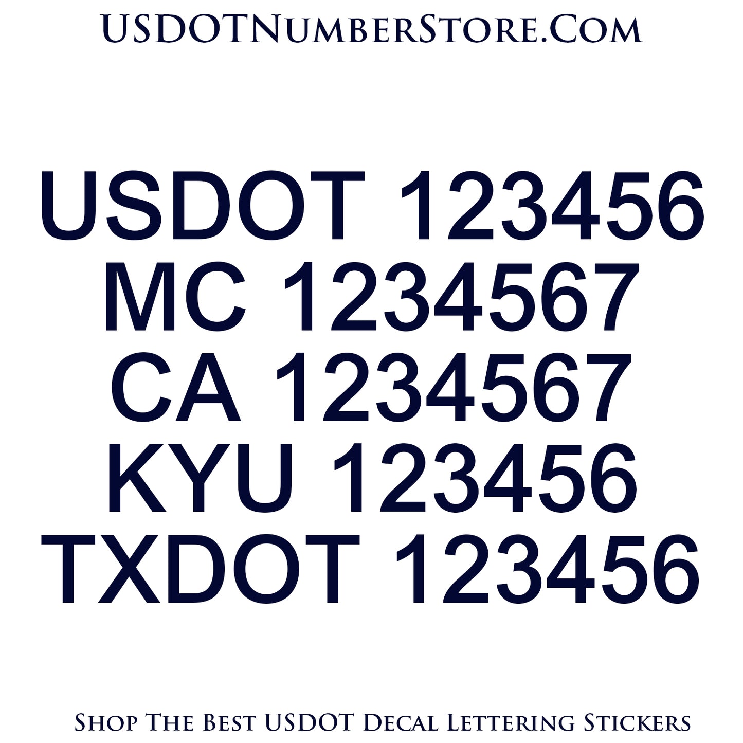 5 lines of text usdot mc ca kyu txdot decals